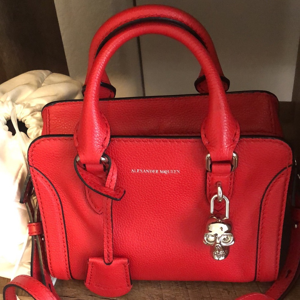 Mini Skull Padlock Purse Red Leather Shoulder Bag